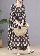 Load image into Gallery viewer, Style Black O-Neck Plaid Print Wrinkled Maxi Dresses Bracelet Sleeve