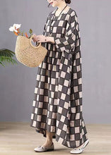 Load image into Gallery viewer, Style Black O-Neck Plaid Print Wrinkled Maxi Dresses Bracelet Sleeve