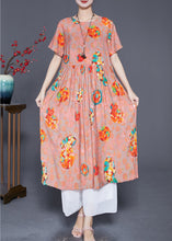 Load image into Gallery viewer, Style Orange Oversized Print Linen Holiday Dress Summer