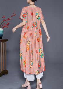 Style Orange Oversized Print Linen Holiday Dress Summer