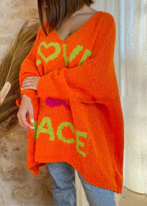 Style Orange Print Cozy Knit Sweaters Batwing Sleeve