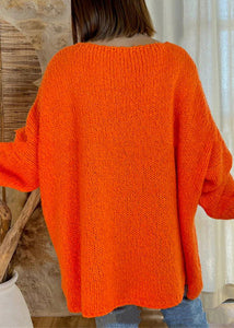 Style Orange Print Cozy Knit Sweaters Batwing Sleeve