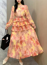 Load image into Gallery viewer, Style Orange Ruffled Patchwork Tie Waist Chiffon Dresses Long Sleeve