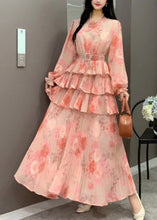 Load image into Gallery viewer, Style Orange Ruffled Patchwork Tie Waist Chiffon Dresses Long Sleeve