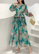 Load image into Gallery viewer, Style Orange Ruffled Patchwork Tie Waist Chiffon Dresses Long Sleeve