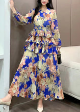 Load image into Gallery viewer, Style Orange Ruffled Patchwork Tie Waist Chiffon Dresses Long Sleeve