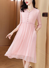 Load image into Gallery viewer, Style Pink V Neck Drawstring Chiffon Mid Dresses Summer