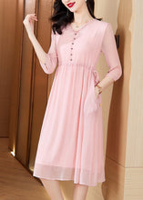 Load image into Gallery viewer, Style Pink V Neck Drawstring Chiffon Mid Dresses Summer