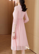 Load image into Gallery viewer, Style Pink V Neck Drawstring Chiffon Mid Dresses Summer