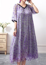 Load image into Gallery viewer, Style Purple V Neck Print Loose Silk Dress Summer