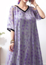 Load image into Gallery viewer, Style Purple V Neck Print Loose Silk Dress Summer