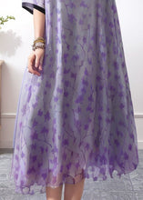 Load image into Gallery viewer, Style Purple V Neck Print Loose Silk Dress Summer