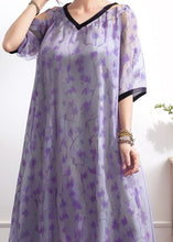 Load image into Gallery viewer, Style Purple V Neck Print Loose Silk Dress Summer