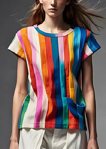 Style Rainbow Striped Pocket Cotton Beach Vest Summer