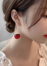 Load image into Gallery viewer, Style Red Cherry Made Of Acrylic Silver Drop Earrings