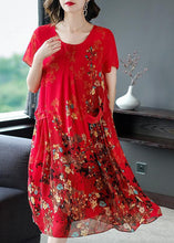 Load image into Gallery viewer, Style Red O-Neck Print Chiffon Maxi Dresses Summer