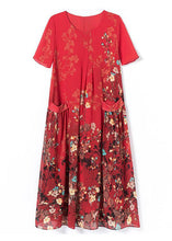 Load image into Gallery viewer, Style Red O-Neck Print Chiffon Maxi Dresses Summer