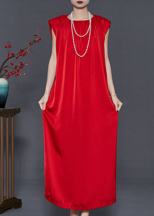 Style Red Oversized Draping Chiffon Maxi Dresses Summer