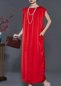 Style Red Oversized Draping Chiffon Maxi Dresses Summer