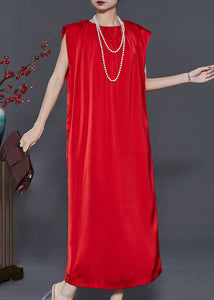 Style Red Oversized Draping Chiffon Maxi Dresses Summer