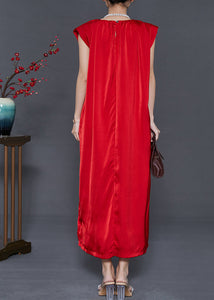 Style Red Oversized Draping Chiffon Maxi Dresses Summer