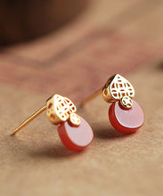 Load image into Gallery viewer, Style Red Sterling Silver Overgild Agate Stud Earrings