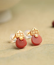 Load image into Gallery viewer, Style Red Sterling Silver Overgild Agate Stud Earrings