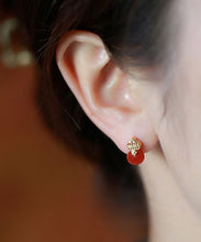 Load image into Gallery viewer, Style Red Sterling Silver Overgild Agate Stud Earrings