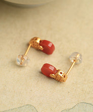 Load image into Gallery viewer, Style Red Sterling Silver Overgild Agate Stud Earrings