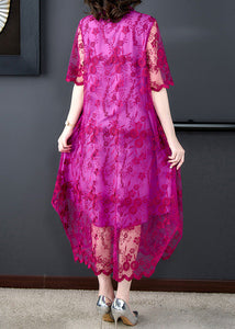 Style Rose Embroidered Floral Tulle Long Dresses Short Sleeve