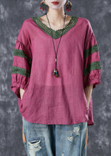 Load image into Gallery viewer, Style Rose Oversized Patchwork Linen Blouses Half Sleeve