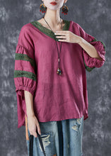 Load image into Gallery viewer, Style Rose Oversized Patchwork Linen Blouses Half Sleeve