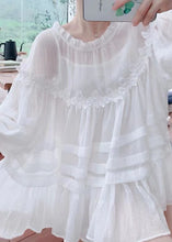 Load image into Gallery viewer, Style White Lace Ruffled Patchwork Cotton Blouses Lantern Sleeve