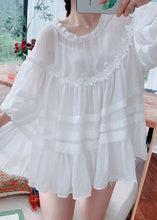 Load image into Gallery viewer, Style White Lace Ruffled Patchwork Cotton Blouses Lantern Sleeve