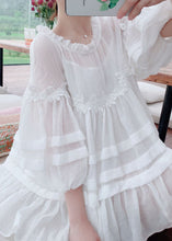 Load image into Gallery viewer, Style White Lace Ruffled Patchwork Cotton Blouses Lantern Sleeve