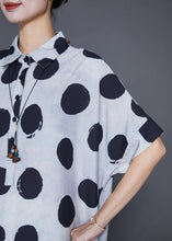 Load image into Gallery viewer, Style White Oversized Dot Print Silk Shirt Dress Summer