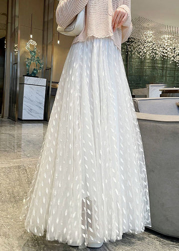 Style White Wrinkled Elastic Waist Tulle Skirts Summer