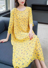 Load image into Gallery viewer, Style Yellow O Neck Print Patchwork Chiffon Dress Summer