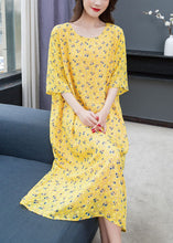 Load image into Gallery viewer, Style Yellow O Neck Print Patchwork Chiffon Dress Summer