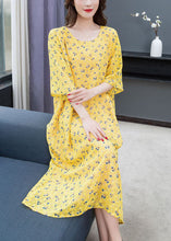 Load image into Gallery viewer, Style Yellow O Neck Print Patchwork Chiffon Dress Summer