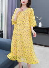 Load image into Gallery viewer, Style Yellow O Neck Print Patchwork Chiffon Dress Summer