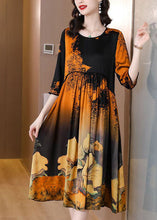 Load image into Gallery viewer, Style Yellow O Neck Wrinkled Patchwork Print Silk Dress Summer