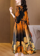 Load image into Gallery viewer, Style Yellow O Neck Wrinkled Patchwork Print Silk Dress Summer