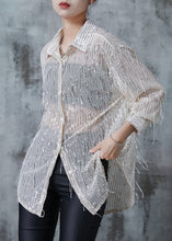 Load image into Gallery viewer, Stylish Apricot Sequins Tasseled Tulle Shirt Top Summer