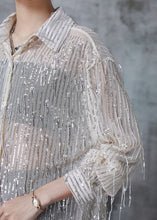 Load image into Gallery viewer, Stylish Apricot Sequins Tasseled Tulle Shirt Top Summer