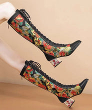 Load image into Gallery viewer, Stylish Black Boots Lace Up Print Genuine Leather Chunky Boots