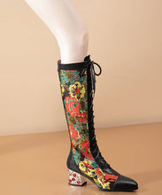 Load image into Gallery viewer, Stylish Black Boots Lace Up Print Genuine Leather Chunky Boots