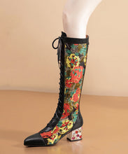 Load image into Gallery viewer, Stylish Black Boots Lace Up Print Genuine Leather Chunky Boots