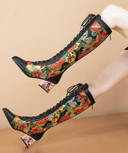 Load image into Gallery viewer, Stylish Black Boots Lace Up Print Genuine Leather Chunky Boots