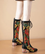 Load image into Gallery viewer, Stylish Black Boots Lace Up Print Genuine Leather Chunky Boots